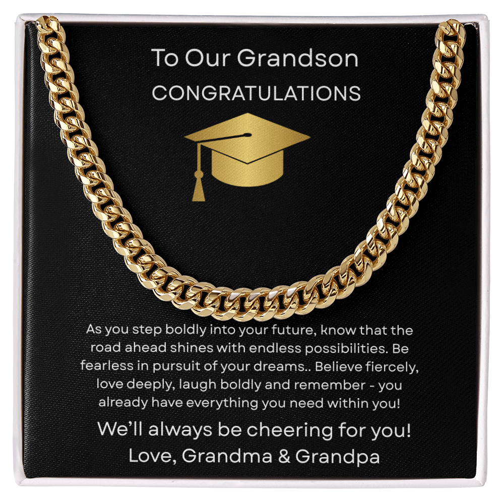 Graduation Gift Necklace for Grandson, Congratulations, Chain Necklace, From Grandma & Grandpa