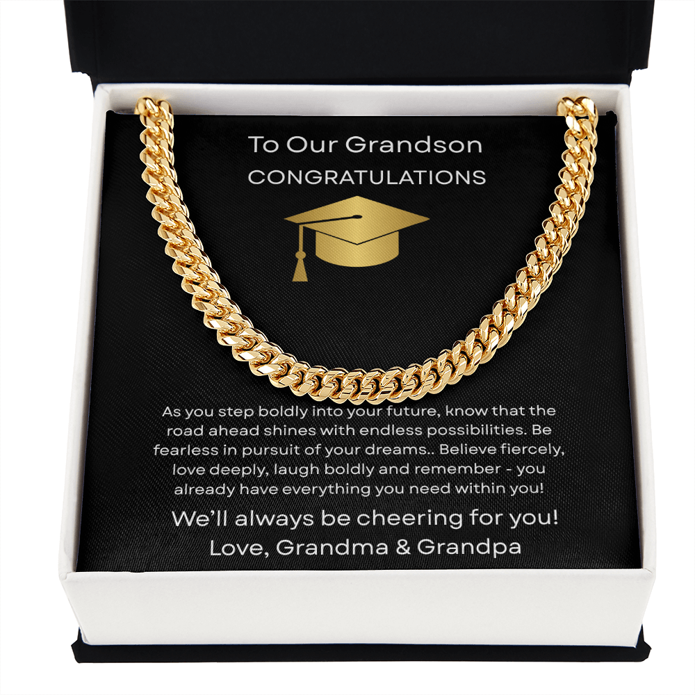 Graduation Gift Necklace for Grandson, Congratulations, Chain Necklace, From Grandma & Grandpa