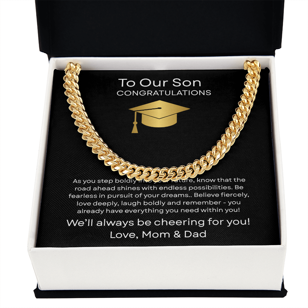 Graduation Gift Necklace for Son, Congratulations, Chain Necklace, From Mom & Dad