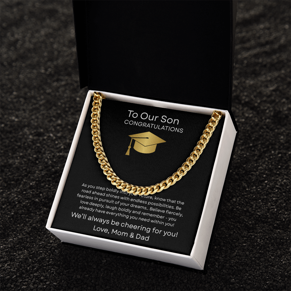Graduation Gift Necklace for Son, Congratulations, Chain Necklace, From Mom & Dad