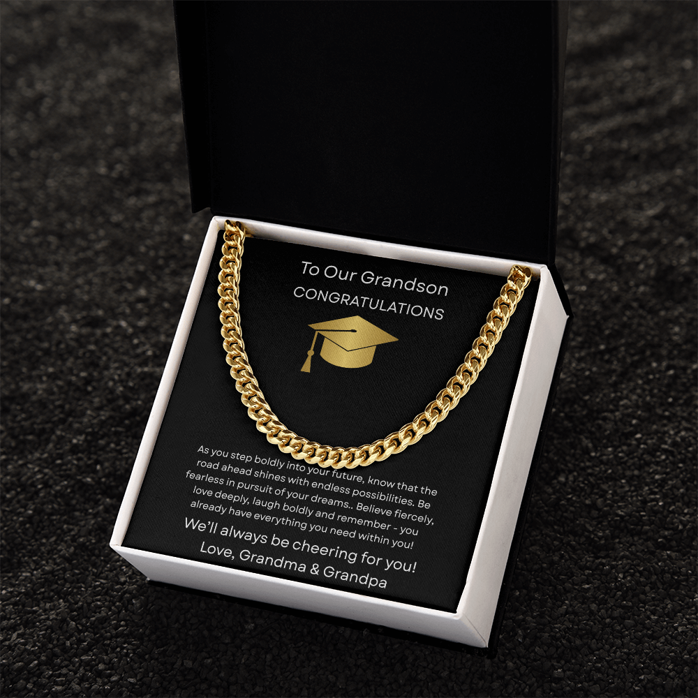 Graduation Gift Necklace for Grandson, Congratulations, Chain Necklace, From Grandma & Grandpa