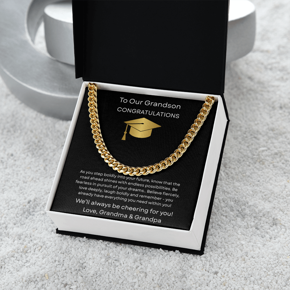 Graduation Gift Necklace for Grandson, Congratulations, Chain Necklace, From Grandma & Grandpa