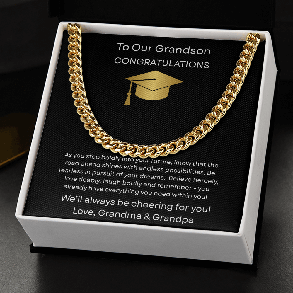 Graduation Gift Necklace for Grandson, Congratulations, Chain Necklace, From Grandma & Grandpa