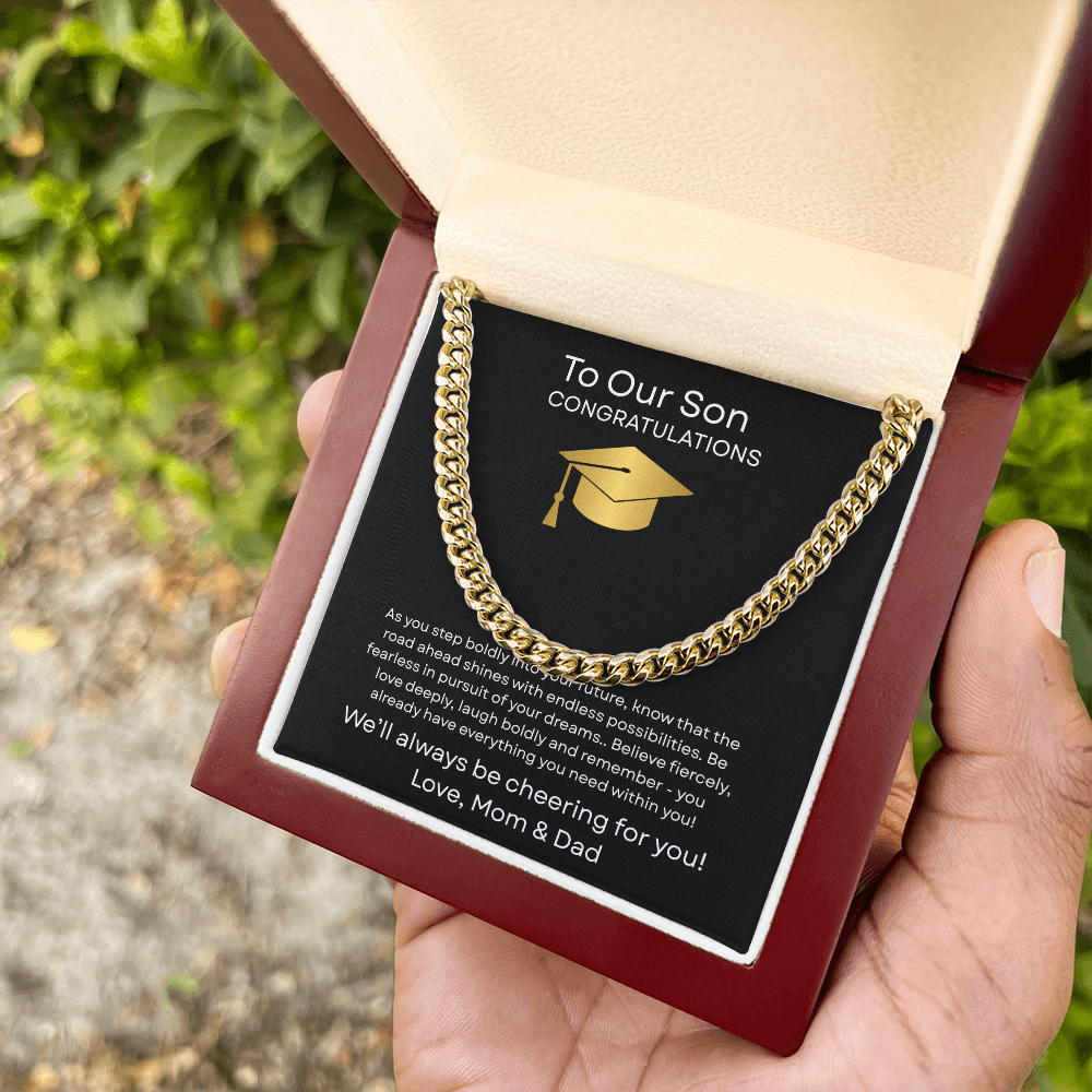 Graduation Gift Necklace for Son, Congratulations, Chain Necklace, From Mom & Dad