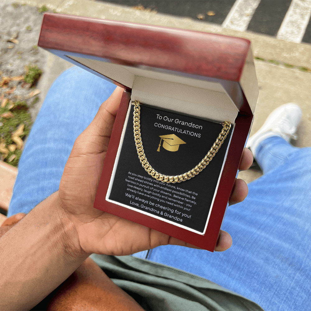 Graduation Gift Necklace for Grandson, Congratulations, Chain Necklace, From Grandma & Grandpa