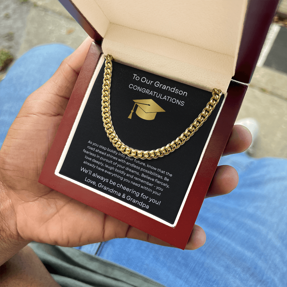 Graduation Gift Necklace for Grandson, Congratulations, Chain Necklace, From Grandma & Grandpa