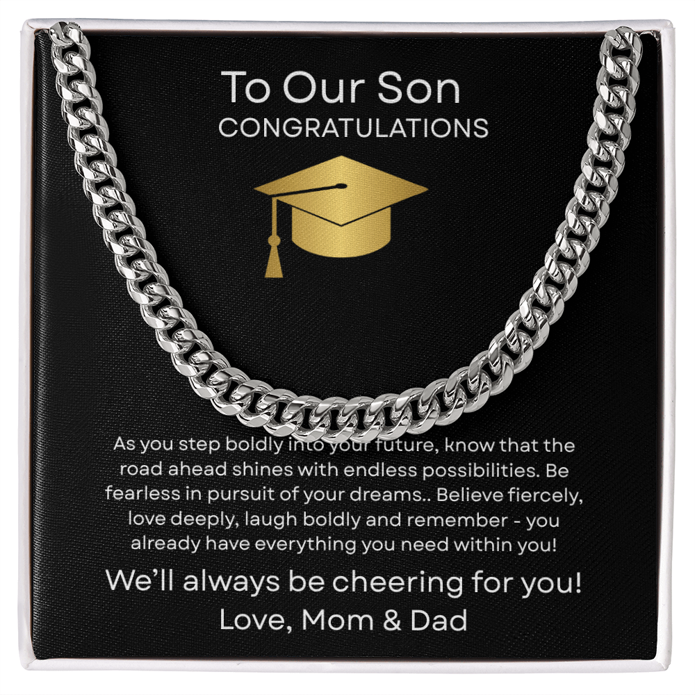 Graduation Gift Necklace for Son, Congratulations, Chain Necklace, From Mom & Dad