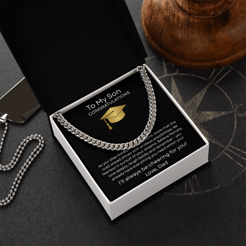 Graduation Gift Necklace for Son, Congratulations, Chain Necklace, From Dad