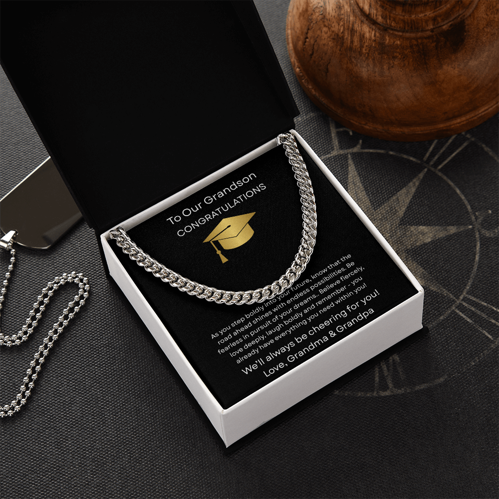 Graduation Gift Necklace for Grandson, Congratulations, Chain Necklace, From Grandma & Grandpa