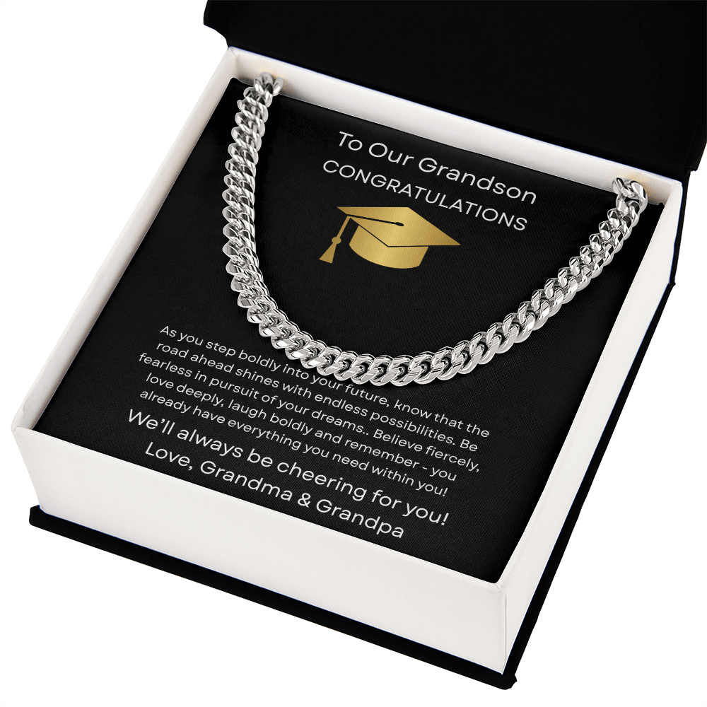 Graduation Gift Necklace for Grandson, Congratulations, Chain Necklace, From Grandma & Grandpa