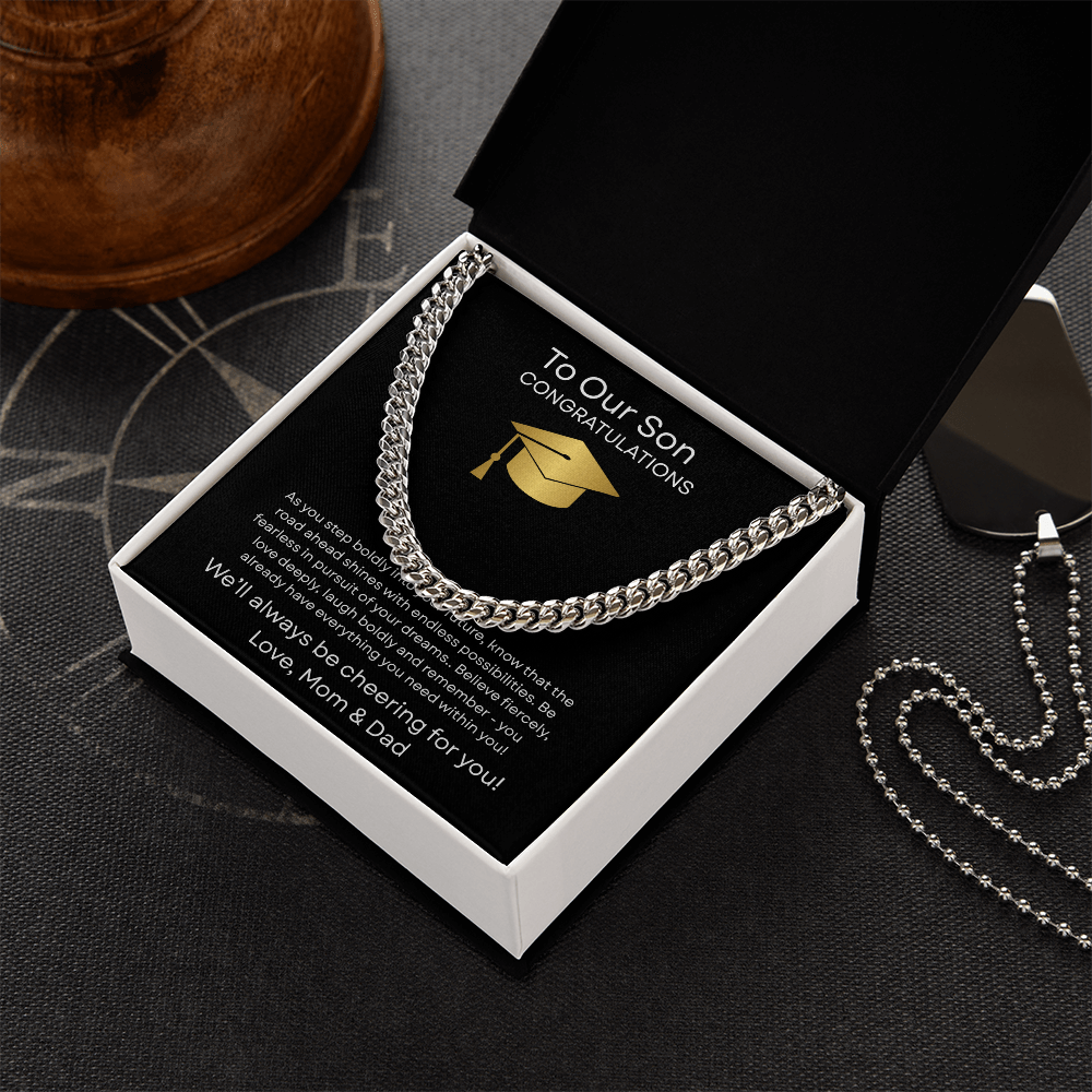 Graduation Gift Necklace for Son, Congratulations, Chain Necklace, From Mom & Dad