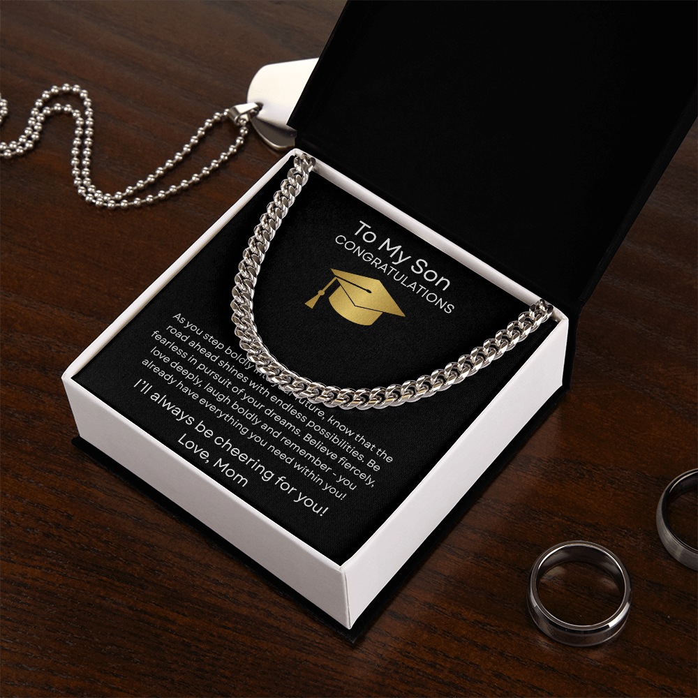 Graduation Gift Necklace for Son, Congratulations, Chain Necklace, From Mom