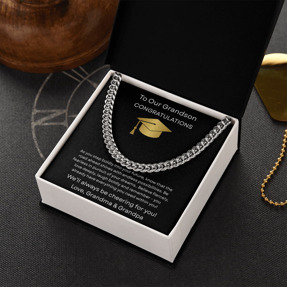 Graduation Gift Necklace for Grandson, Congratulations, Chain Necklace, From Grandma & Grandpa