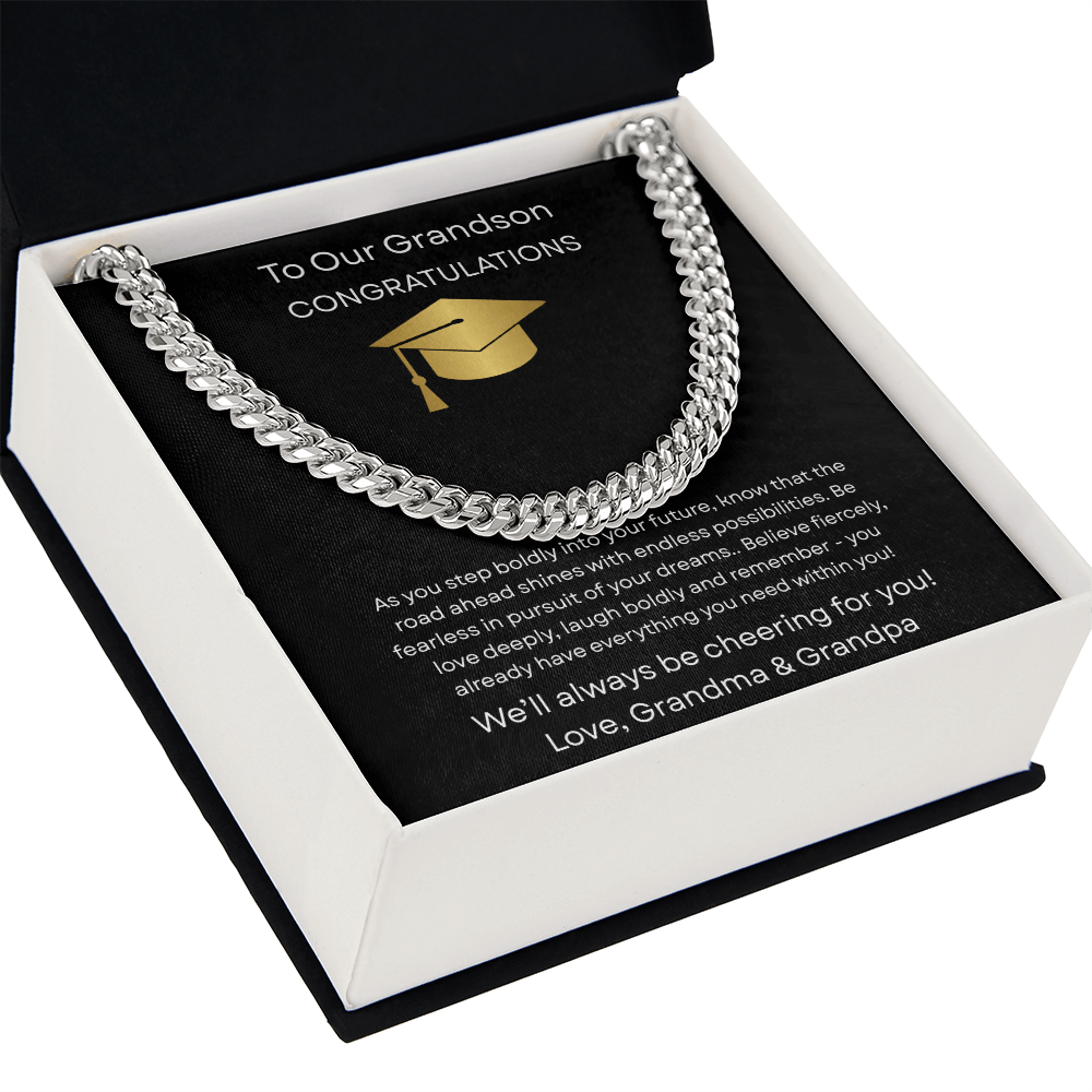 Graduation Gift Necklace for Grandson, Congratulations, Chain Necklace, From Grandma & Grandpa
