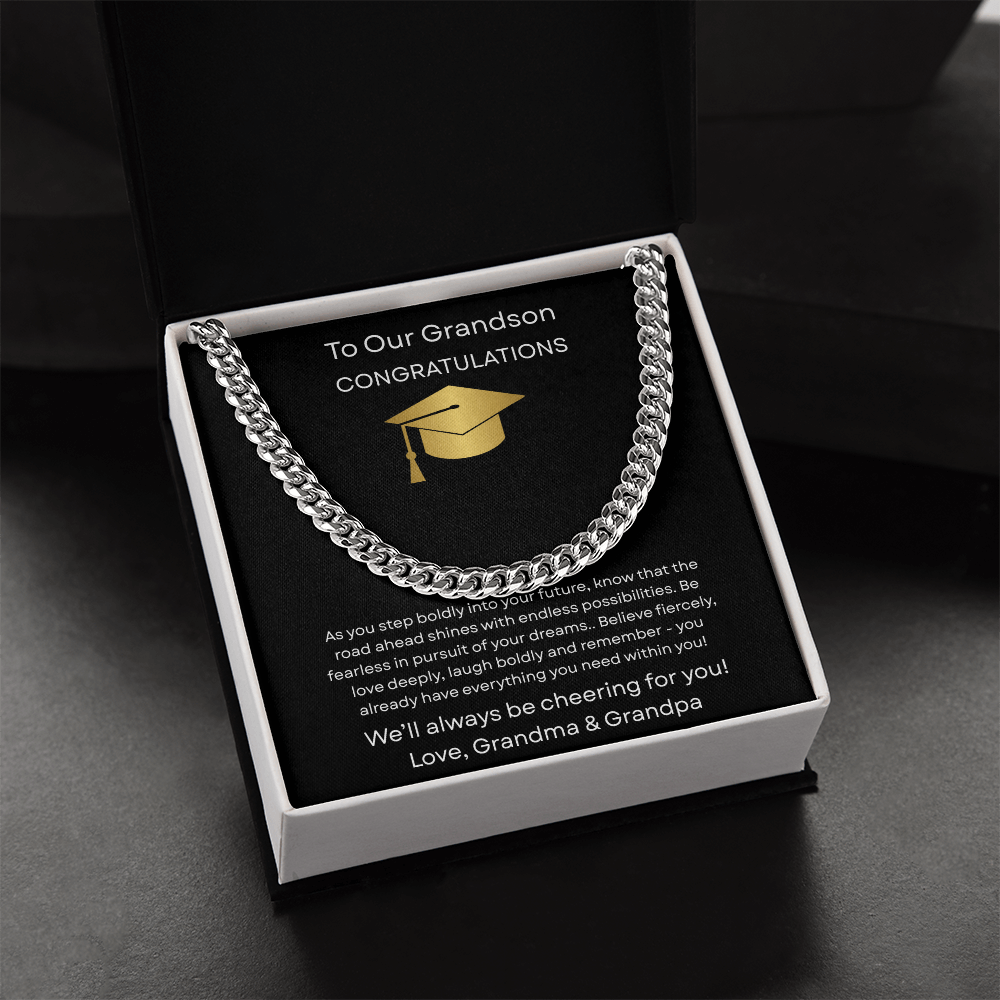 Graduation Gift Necklace for Grandson, Congratulations, Chain Necklace, From Grandma & Grandpa