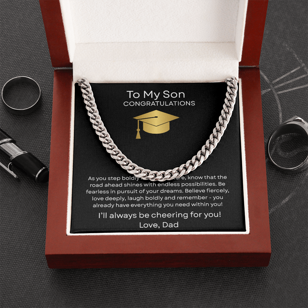 Graduation Gift Necklace for Son, Congratulations, Chain Necklace, From Dad