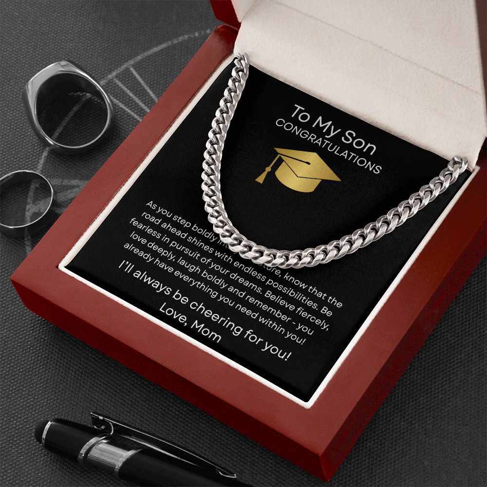 Graduation Gift Necklace for Son, Congratulations, Chain Necklace, From Mom