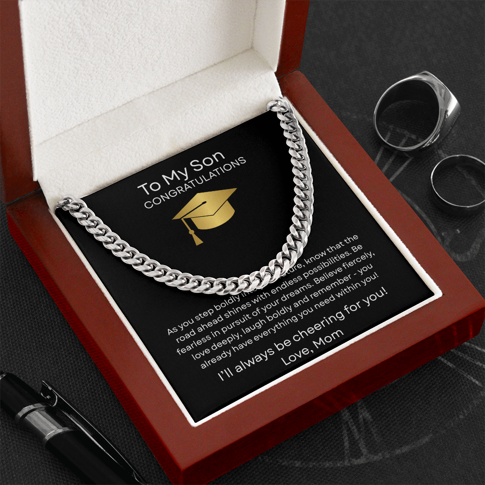 Graduation Gift Necklace for Son, Congratulations, Chain Necklace, From Mom