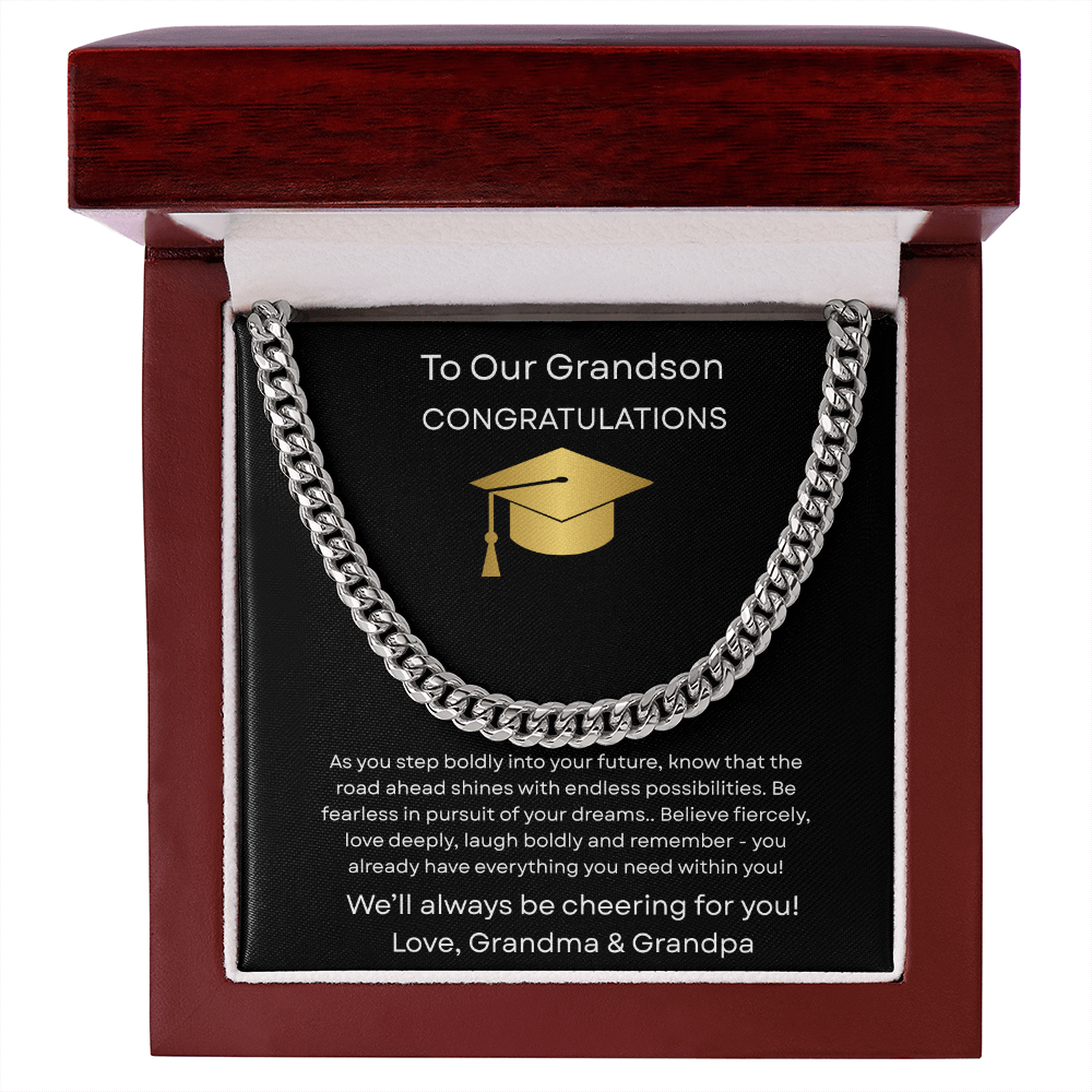 Graduation Gift Necklace for Grandson, Congratulations, Chain Necklace, From Grandma & Grandpa