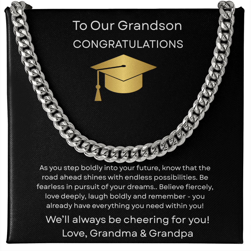Graduation Gift Necklace for Grandson, Congratulations, Chain Necklace, From Grandma & Grandpa
