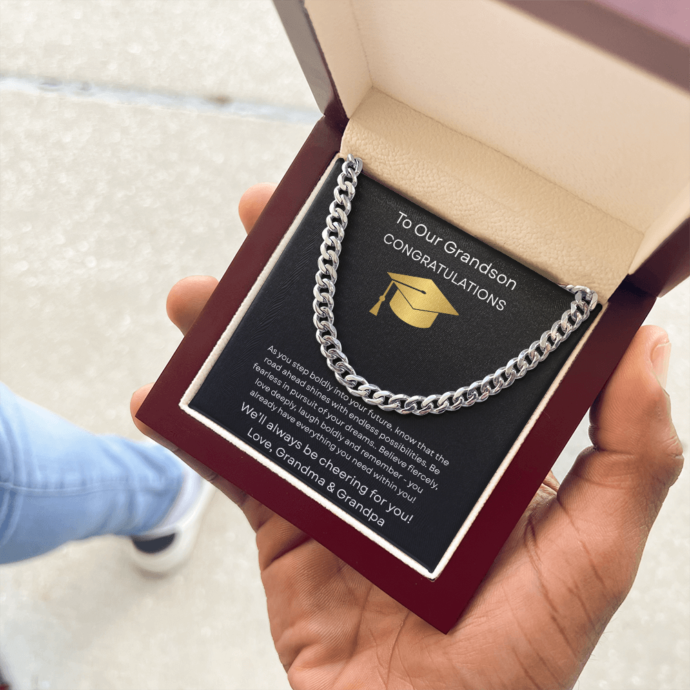 Graduation Gift Necklace for Grandson, Congratulations, Chain Necklace, From Grandma & Grandpa