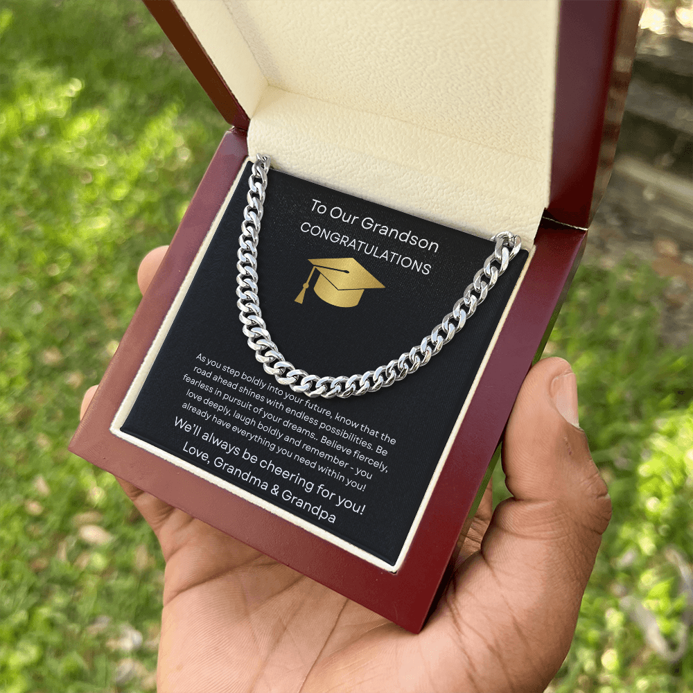 Graduation Gift Necklace for Grandson, Congratulations, Chain Necklace, From Grandma & Grandpa