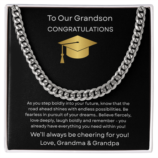 Graduation Gift Necklace for Grandson, Congratulations, Chain Necklace, From Grandma & Grandpa