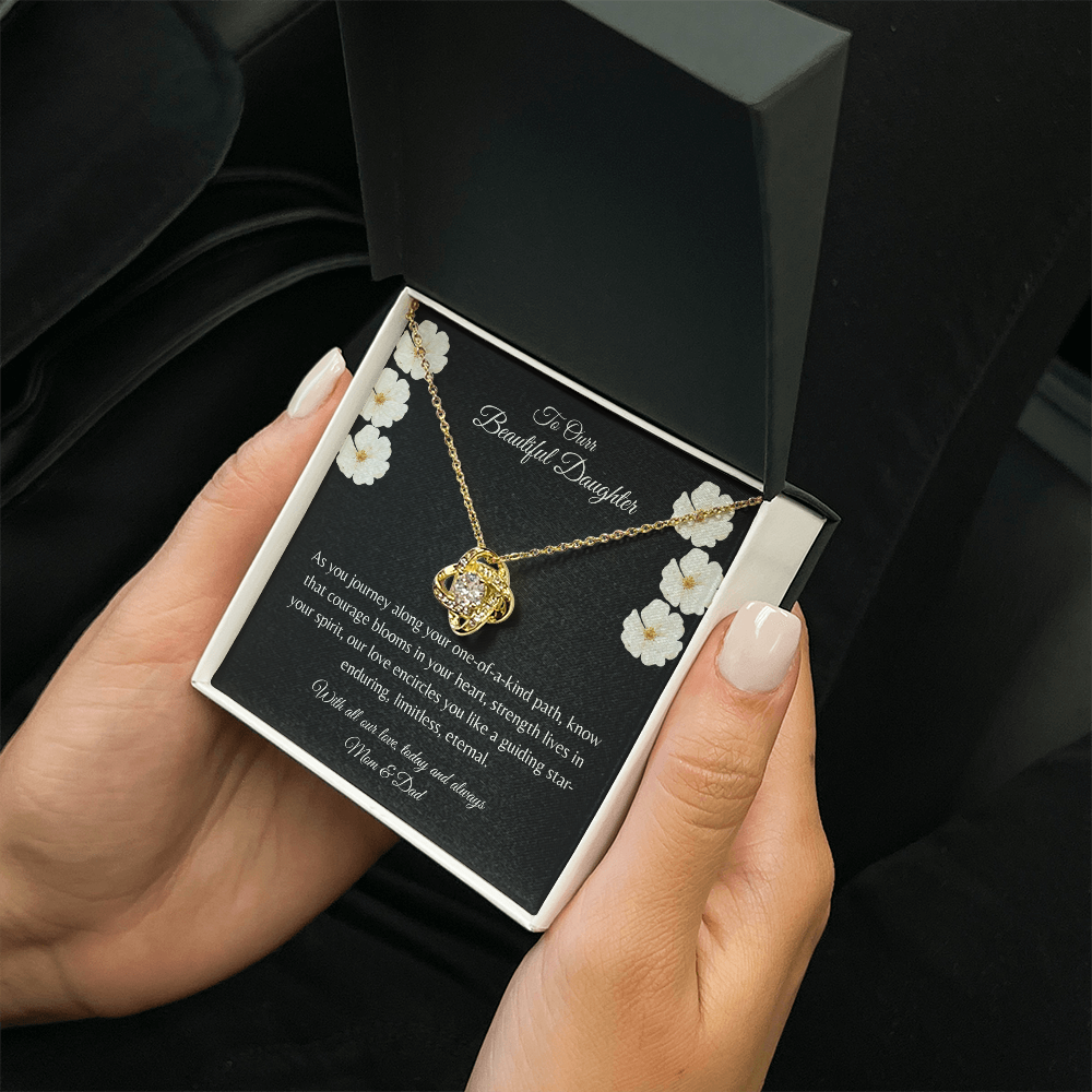 Gift For Daughter, Sterling Silver Infinity Of Love Knot Necklace, Meaningful Keepsake Card, Ready To Give Gift From Mom & Dad
