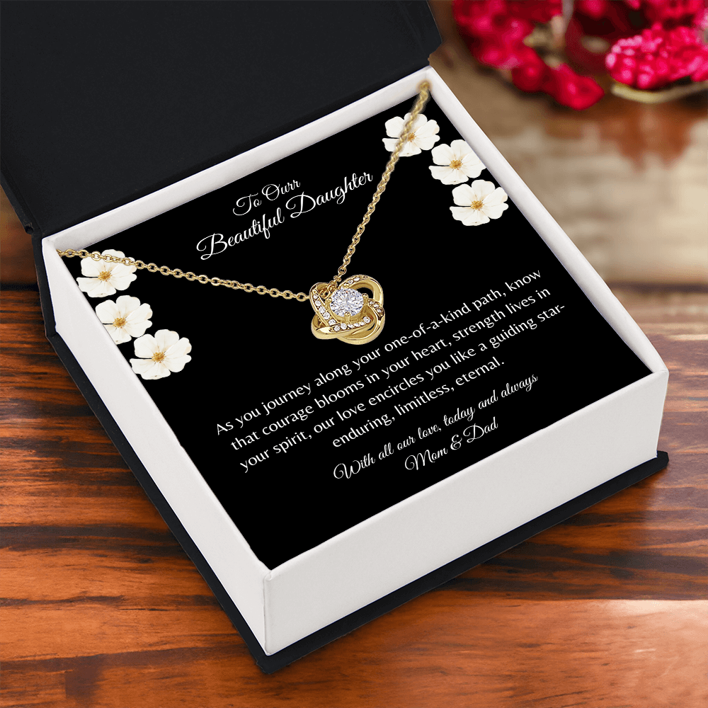 Gift For Daughter, Sterling Silver Infinity Of Love Knot Necklace, Meaningful Keepsake Card, Ready To Give Gift From Mom & Dad