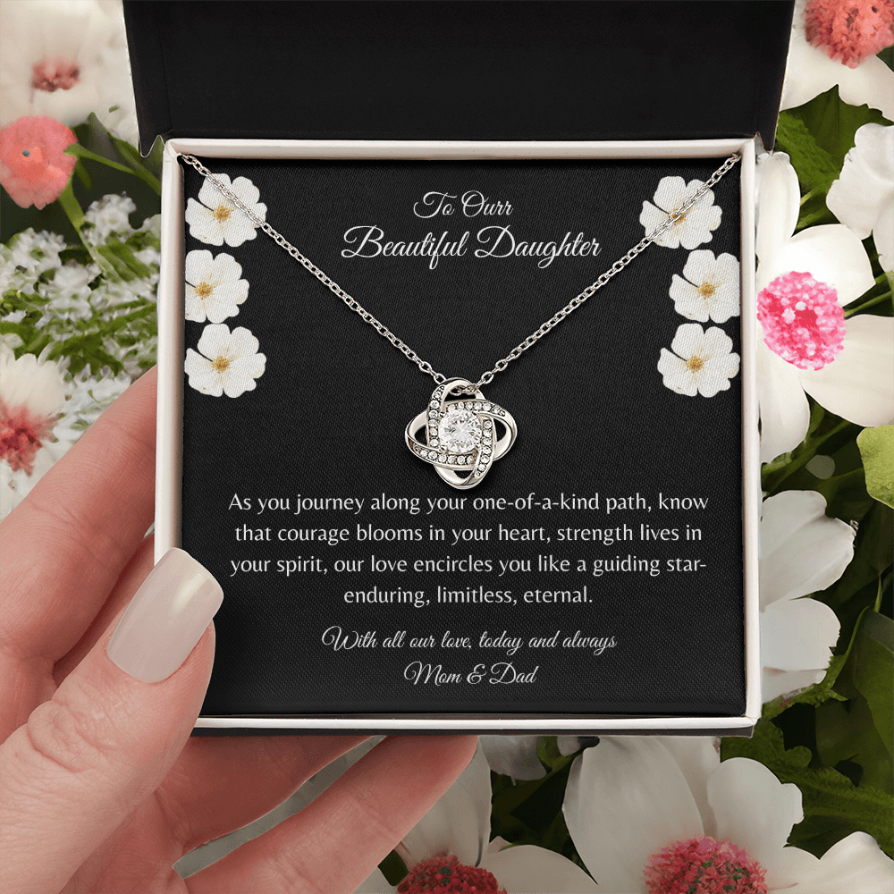 Gift For Daughter, Sterling Silver Infinity Of Love Knot Necklace, Meaningful Keepsake Card, Ready To Give Gift From Mom & Dad