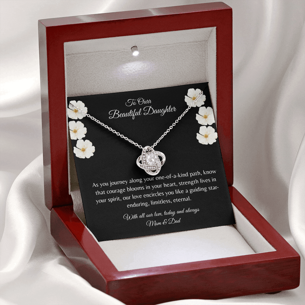 Gift For Daughter, Sterling Silver Infinity Of Love Knot Necklace, Meaningful Keepsake Card, Ready To Give Gift From Mom & Dad