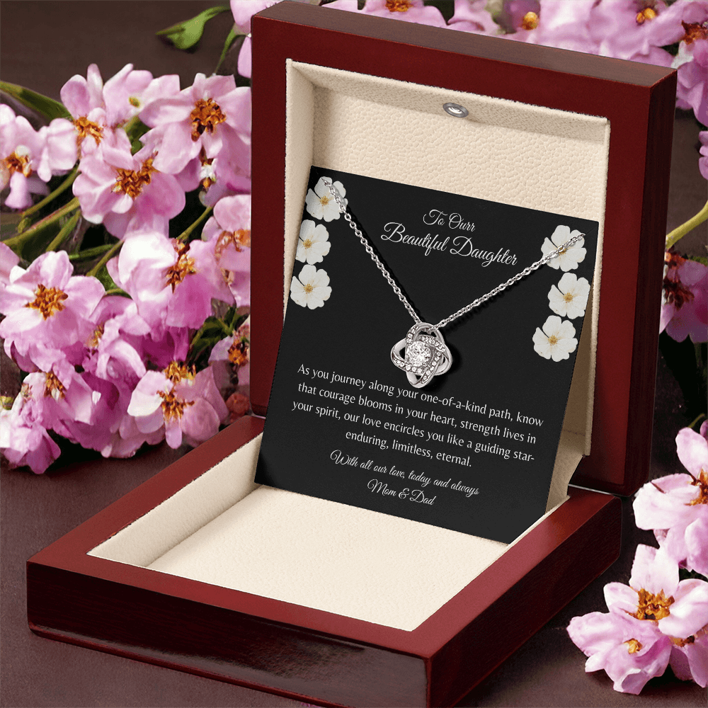 Gift For Daughter, Sterling Silver Infinity Of Love Knot Necklace, Meaningful Keepsake Card, Ready To Give Gift From Mom & Dad